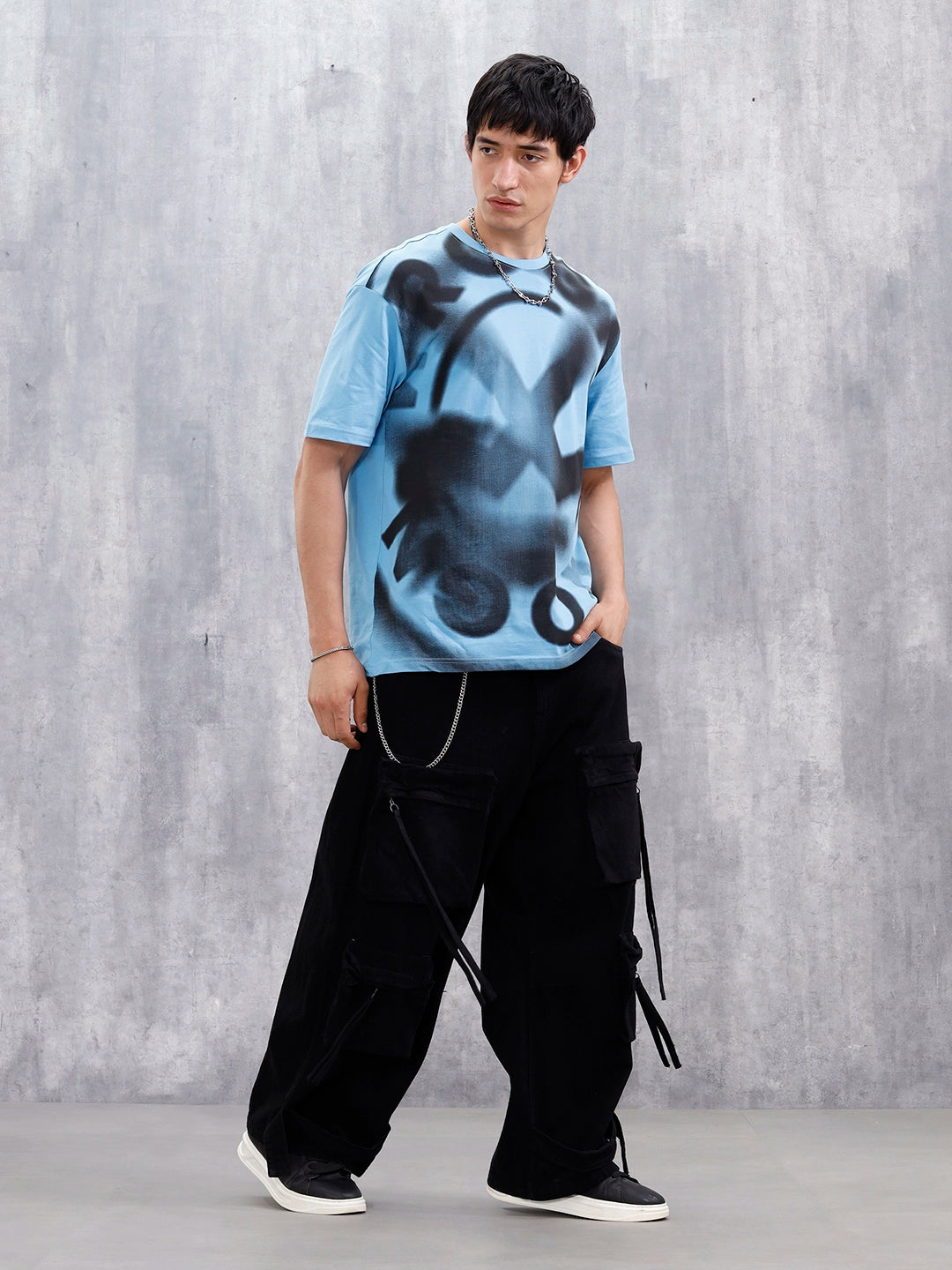 Wrogn Men’s Oversized Graphic Printed T-Shirt | Blue