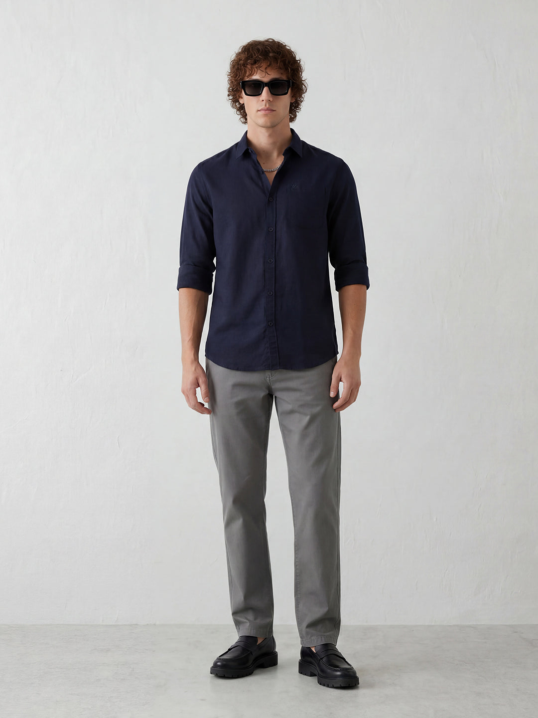 Solid Slim Fit Full Sleeve Shirt | Navy Blue