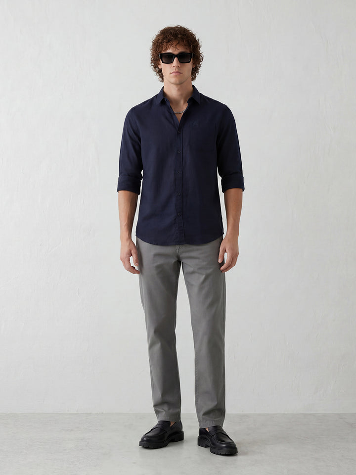 Solid Regular Fit Full Sleeve Shirt | Navy Blue