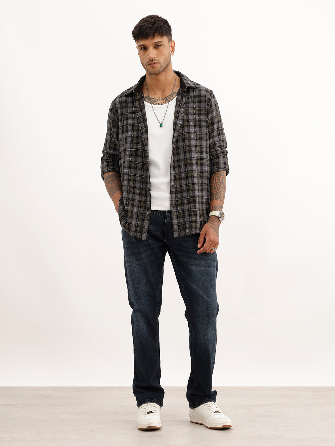 Slim Fit Textured Full Sleeve Shirt | Olive