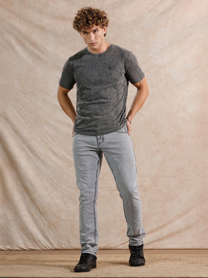 Solid Heavy Fade Slim Fit Jeans | Grey