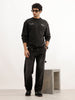 Washed Oversized Placement Printed Sweatshirt | Black