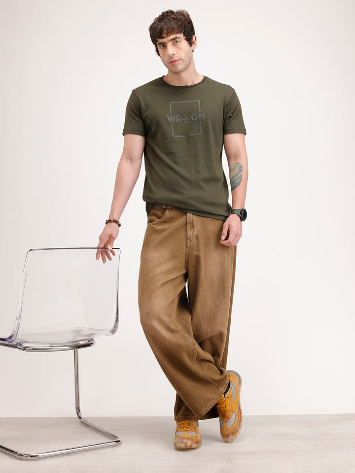 Solid Slim Fit HD Printed T-Shirt | Olive