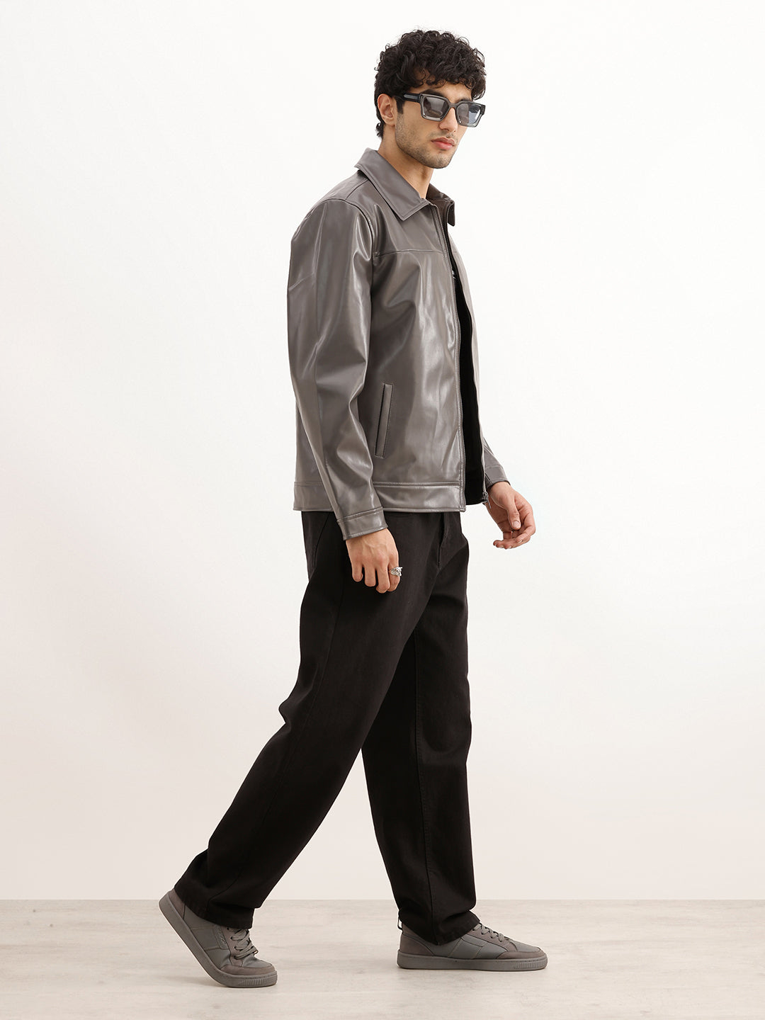 Solid Slim Fit Zipper Jacket | Charcoal