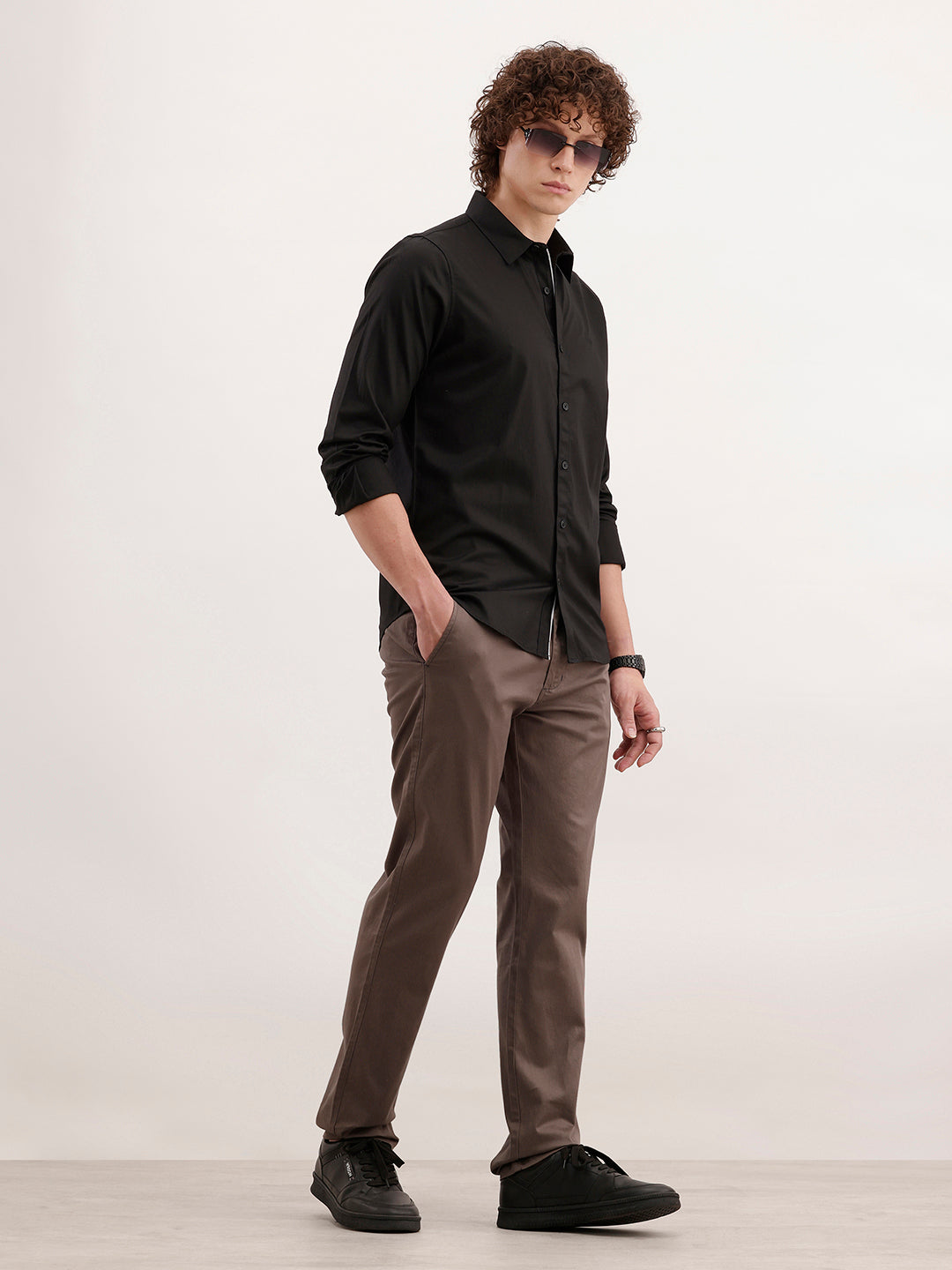 Solid Slim Fit Full Sleeved Shirt  | Black