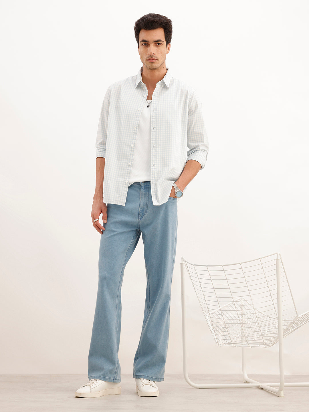 Regular Fit Full Sleeve Checkered Shirt | Light Blue