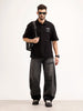 Oversized Back Printed Polo T-Shirt | Black