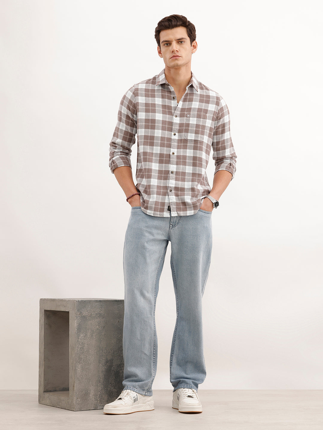 Slim Fit Textured Shirt  | Brown