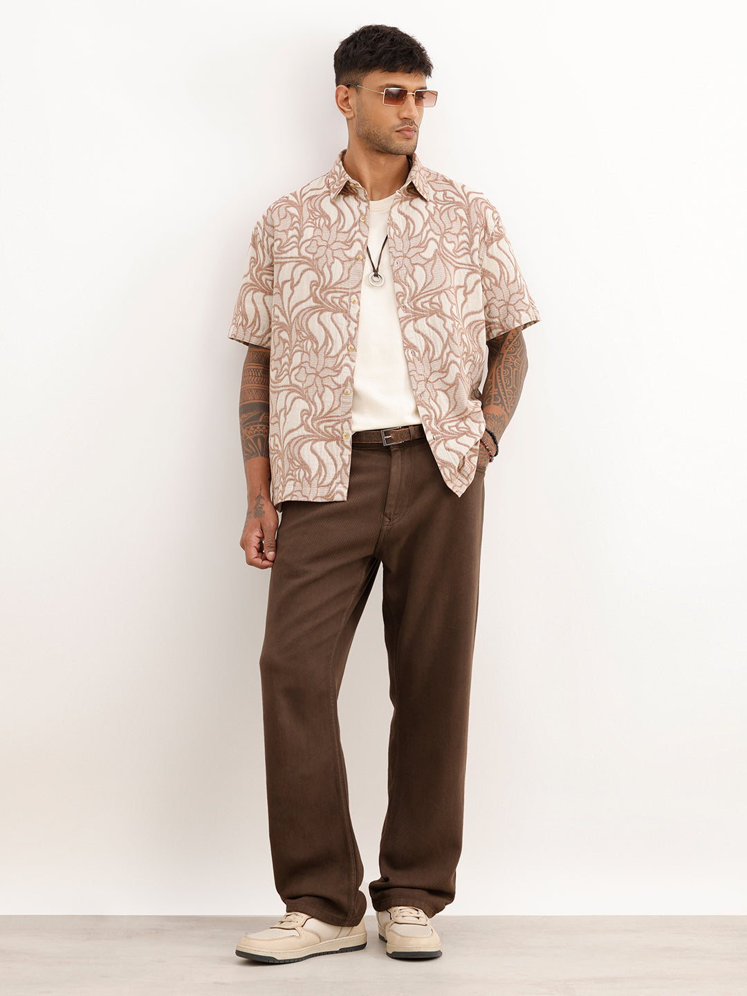 Classic Comfort Fit Jacquard Shirt | Brown