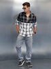 Men's Casual Oversized Fit Checkered Pattern Shirt | Black