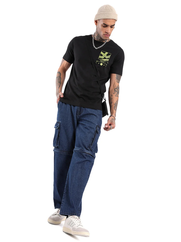 Rebel Wave Black Printed T-Shirt