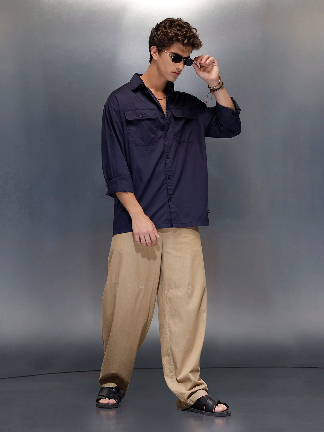 Men's oversize dual pocket shirt  | Navy Blue