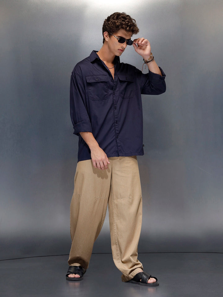 Men's oversize dual pocket shirt  | Navy Blue