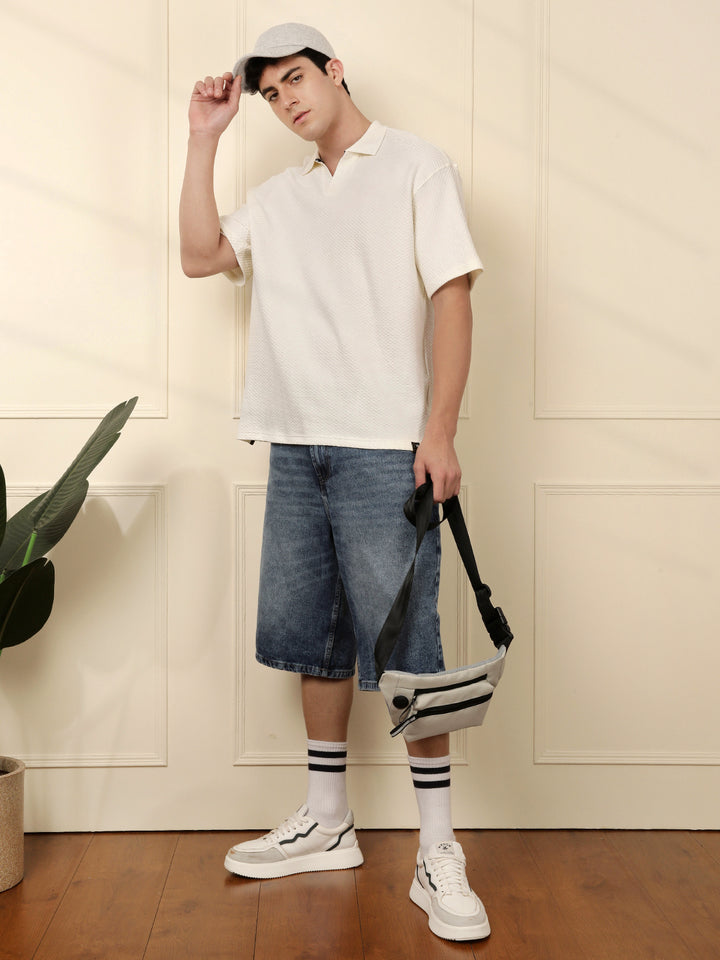 Textured Oversized Polo T-Shirt | White