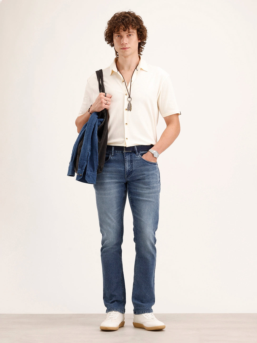 Straight Fit Faded Denim Jeans | Light Blue
