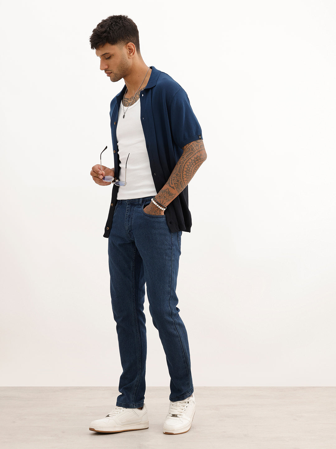 Faded Slim Fit Denim Jeans | Dark Blue | WUJN2616F