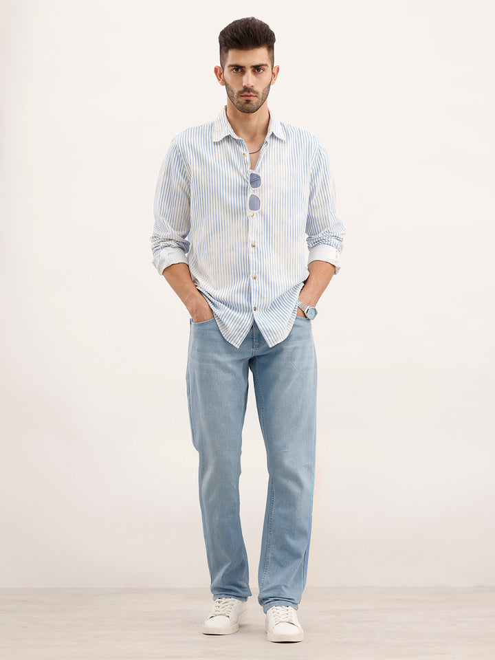 Faded Straight Fit Denim Jeans | Light Blue
