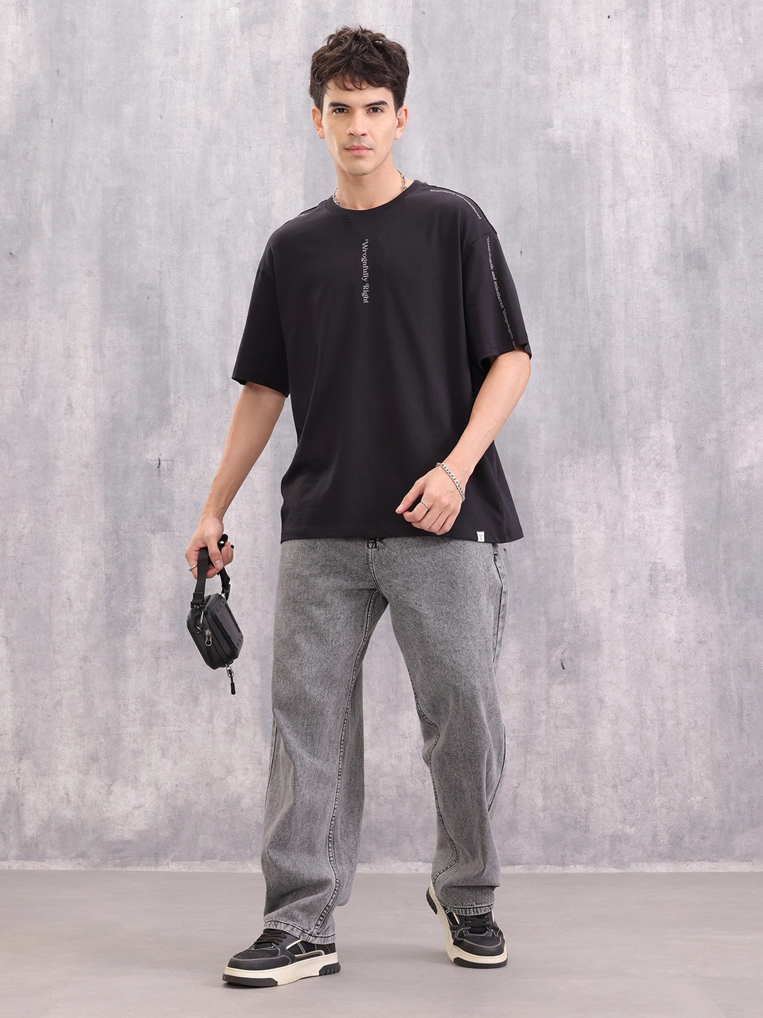 Placement Typo Print Oversized Fit T-shirt | Black