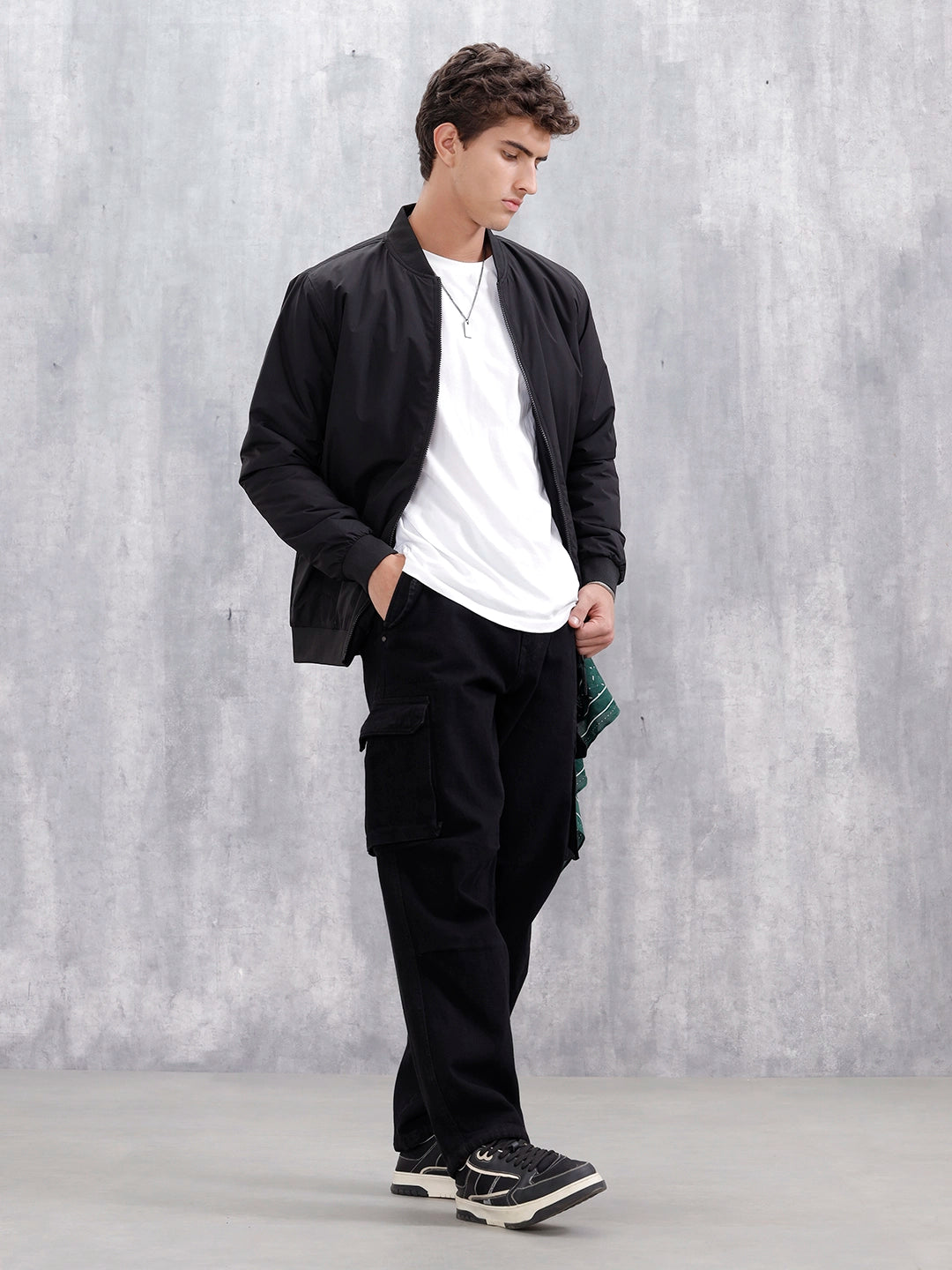 Men's Casual Solid Bomber Jacket | Black