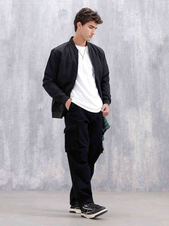 Men's Casual Solid Bomber Jacket | Black