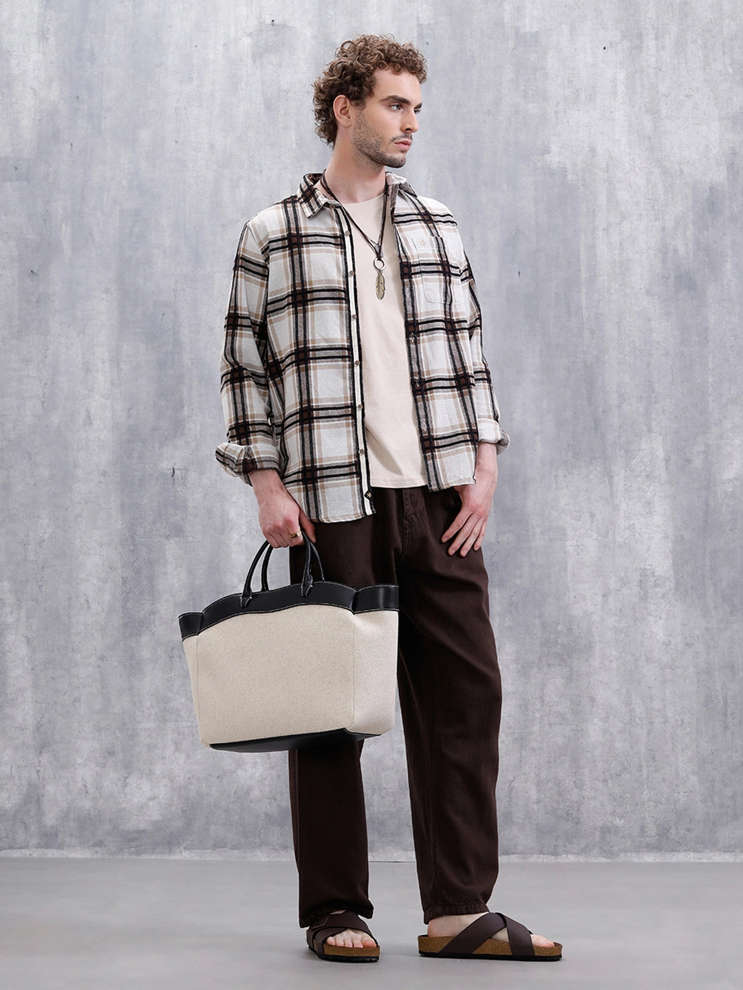 Yarn Checked Slim Fit Shirt | Brown
