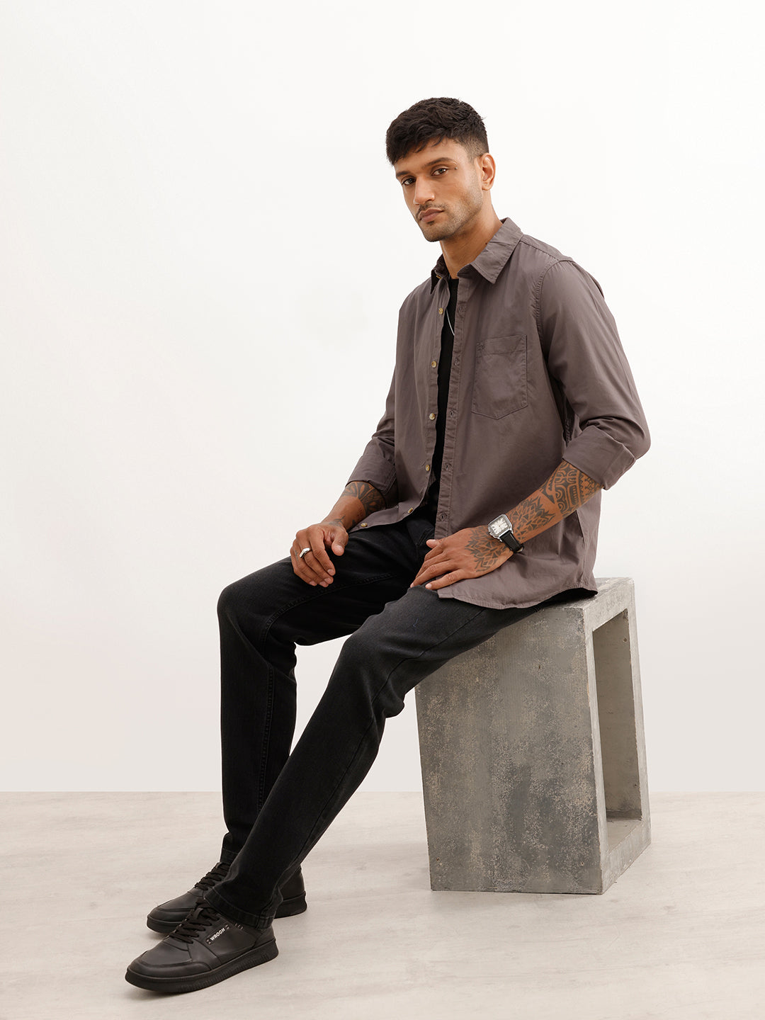 Solid Regular Fit Full Sleeve Shirt | Dark Grey