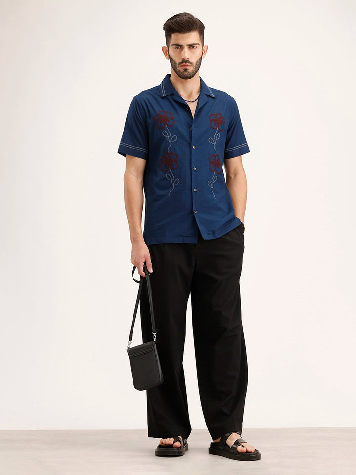 Slim Fit Resort Collar Shirt | Dark Blue