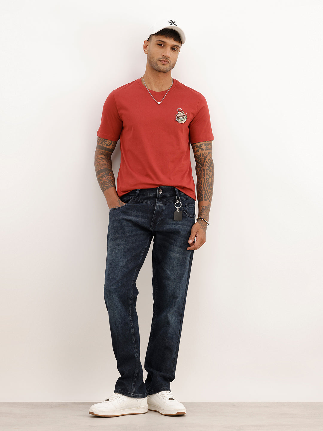 Slim Fit Embroidered Patch Detail T-Shirt | Red | WTS02HSSL1581S