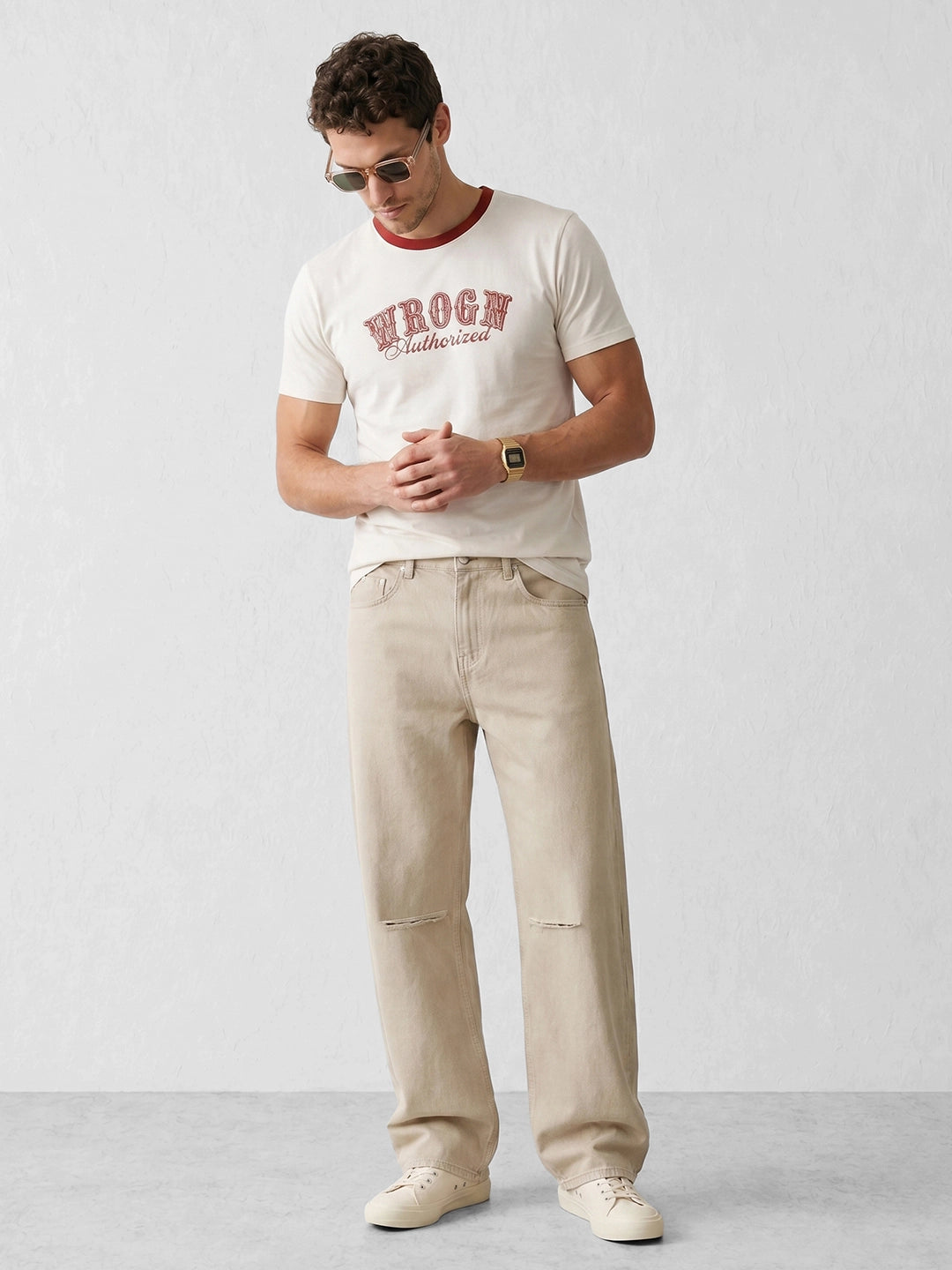 Slim Fit Placement Printed T-Shirt | Off White