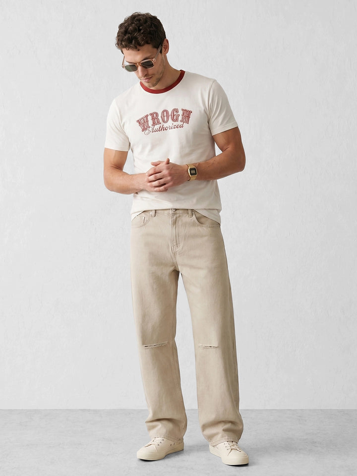 Slim Fit Placement Printed T-Shirt | Off White