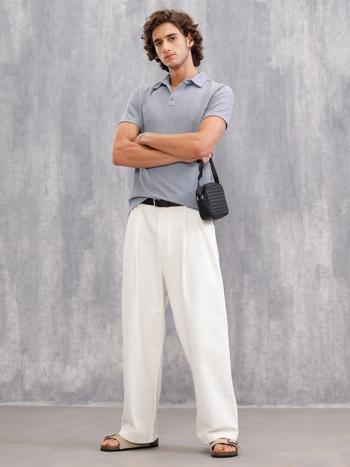 Jacquard Textured Knit Polo In Slim Fit  |  Grey