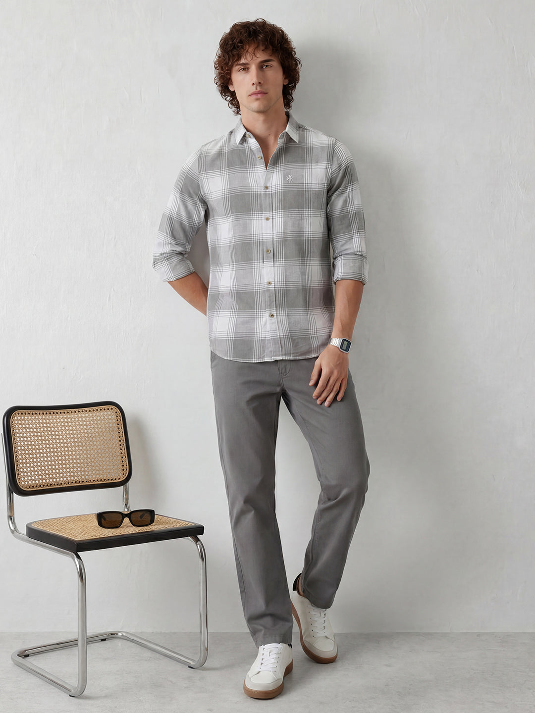 Regular Fit Checkered Shirt | Grey