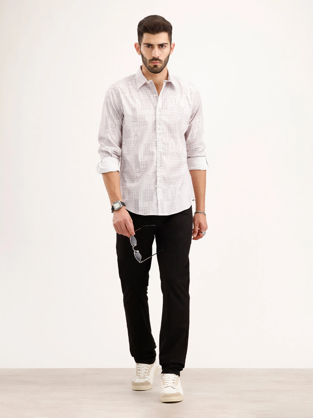 Textured Regular Fit AOP Shirt | Grey
