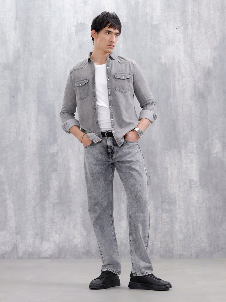 Men's Washed Slim Fit Denim Shirt | Grey