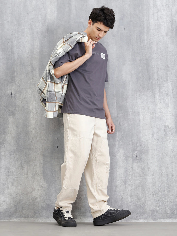 Solid Patch Detail T-Shirt | Dark Grey