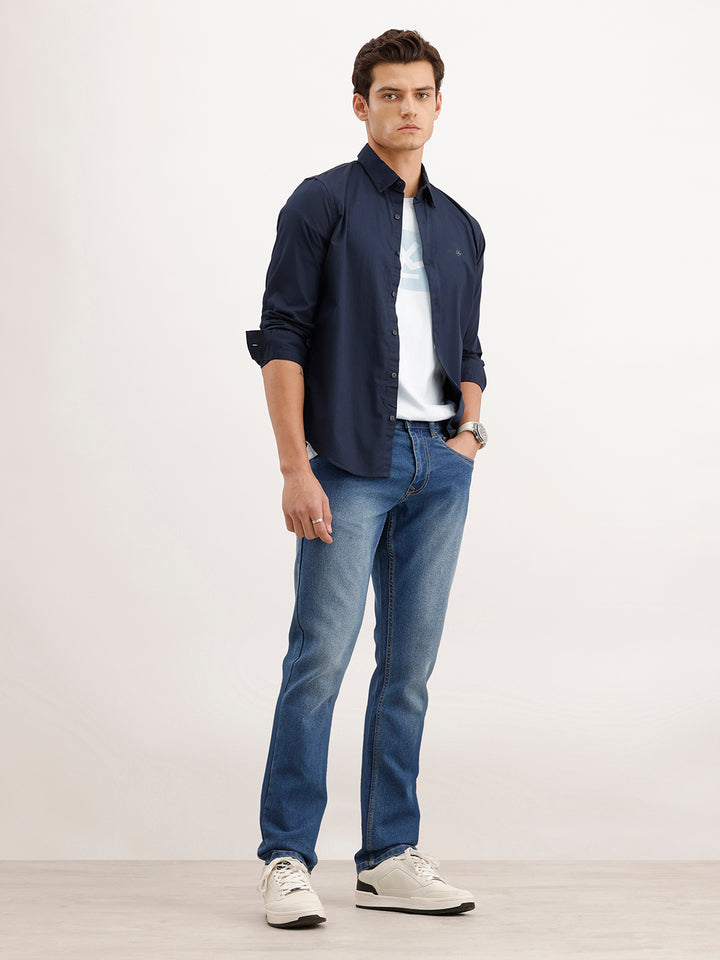 Faded Straight Fit Denim Jeans  | Light Blue