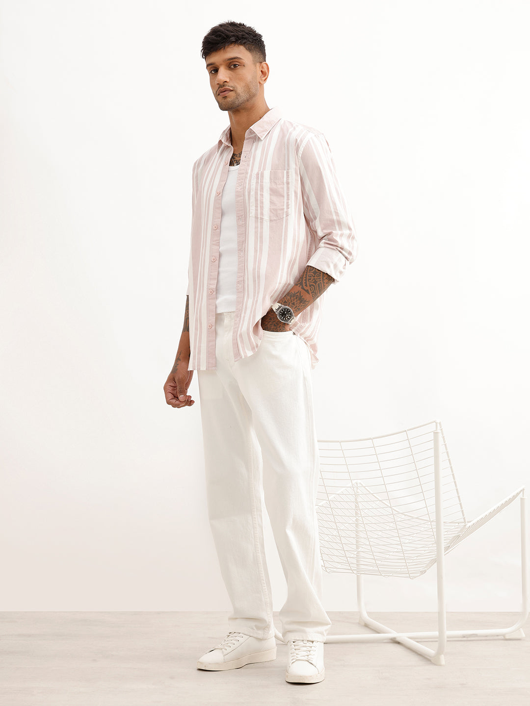 Regular Fit Striped Full Sleeve Shirt | Pink