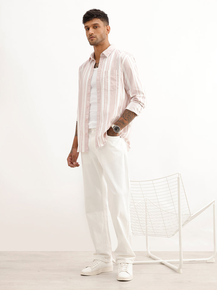 Regular Fit Striped Full Sleeve Shirt | Pink