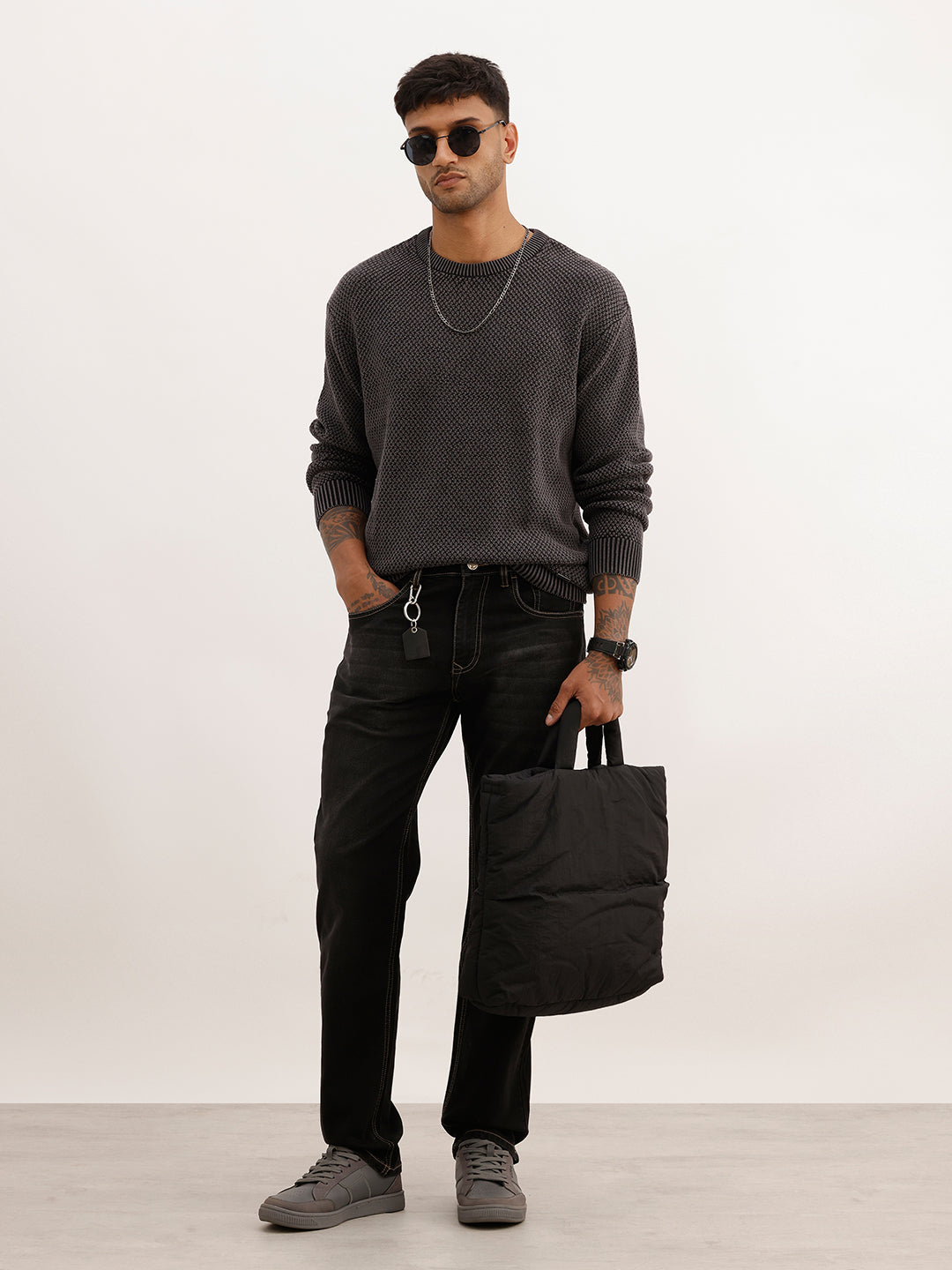 Solid Comfort Fit Knitted Sweater | Black | WSW02FSCM1273S