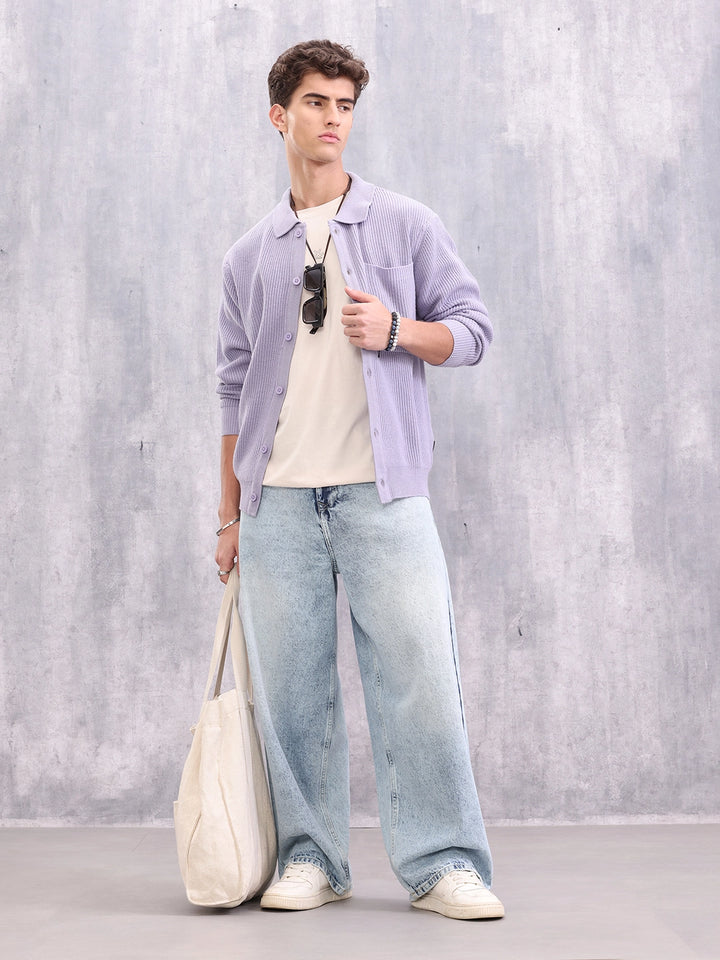 Pastel Layered Casual Knitted Cardigan For Men | Lavender