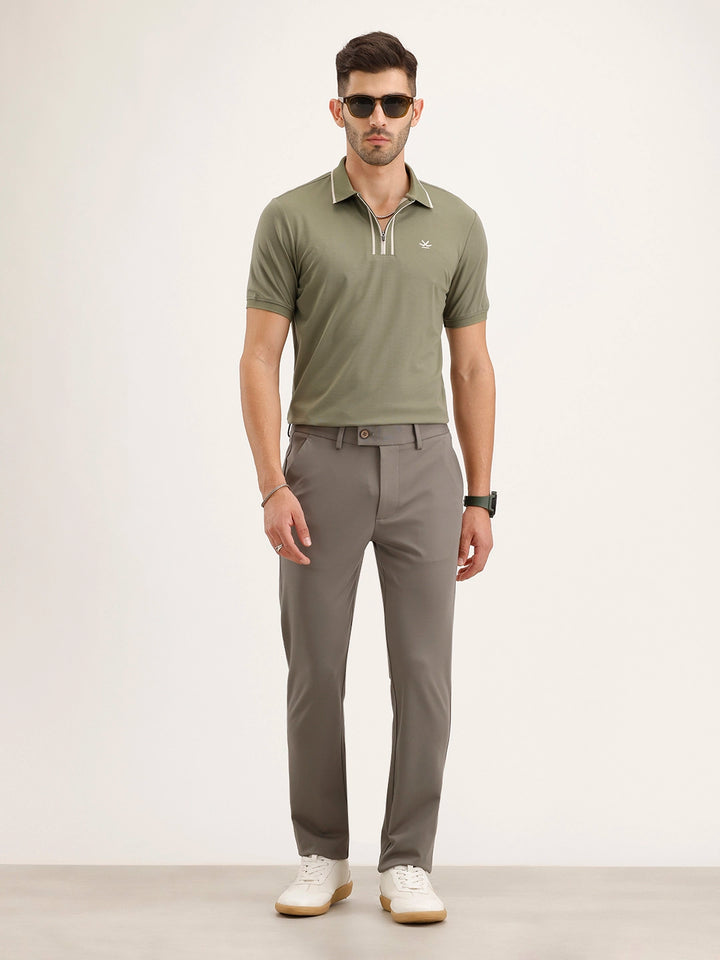 Slim Fit Solid Trouser | Green