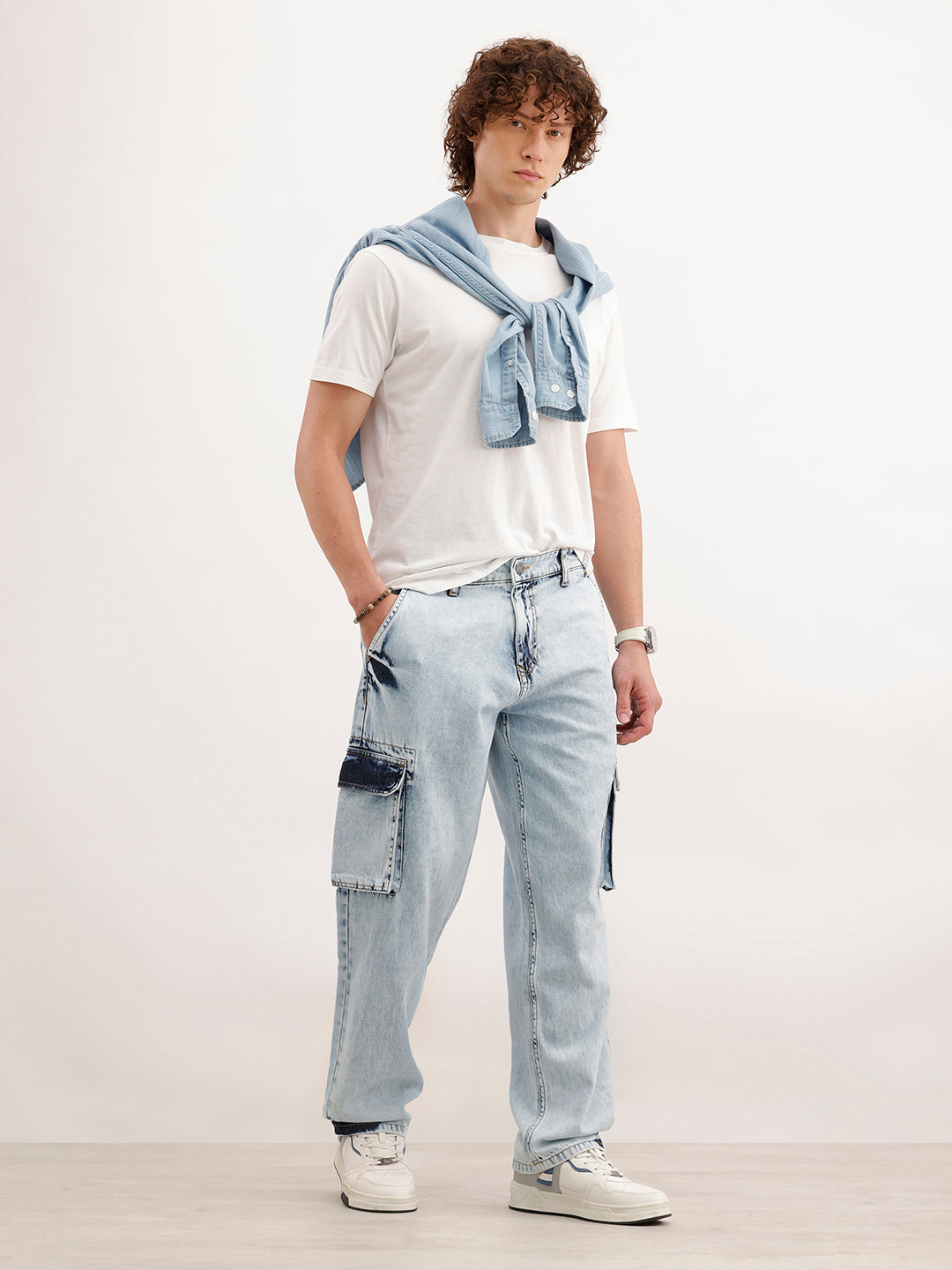Loose Fit Cargo Denim Jeans  | Light Blue