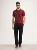 Slim Fit Flat Knit Polo T-Shirt | Maroon