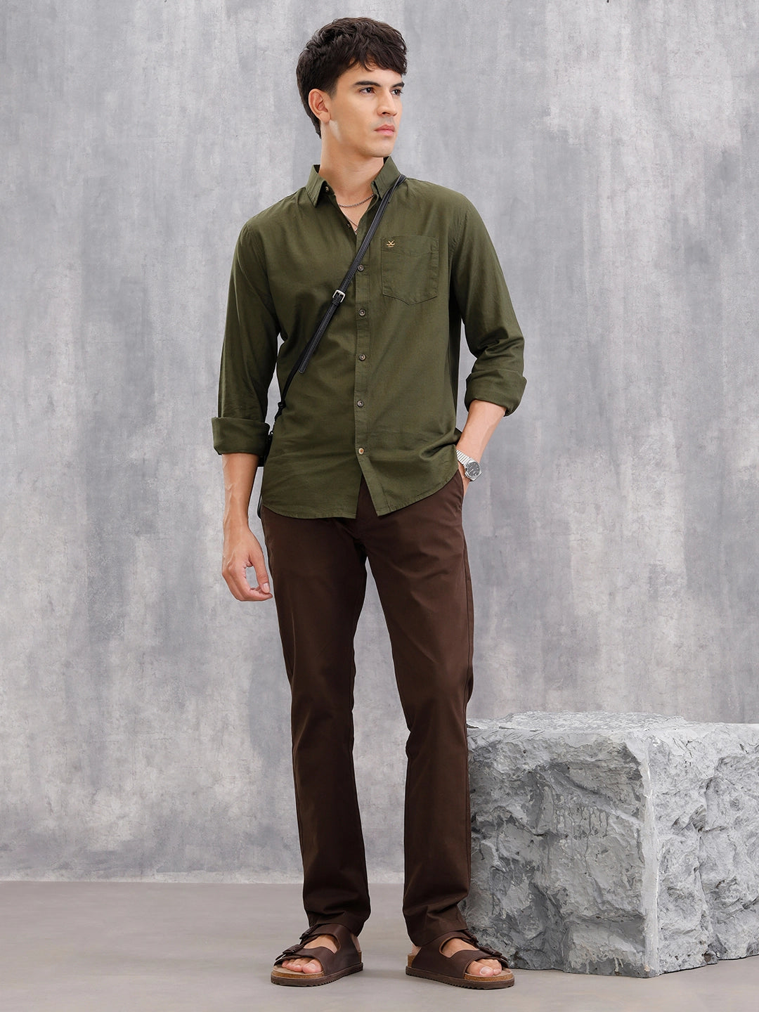 Straight Fit Cotton Stretch Chino I Brown