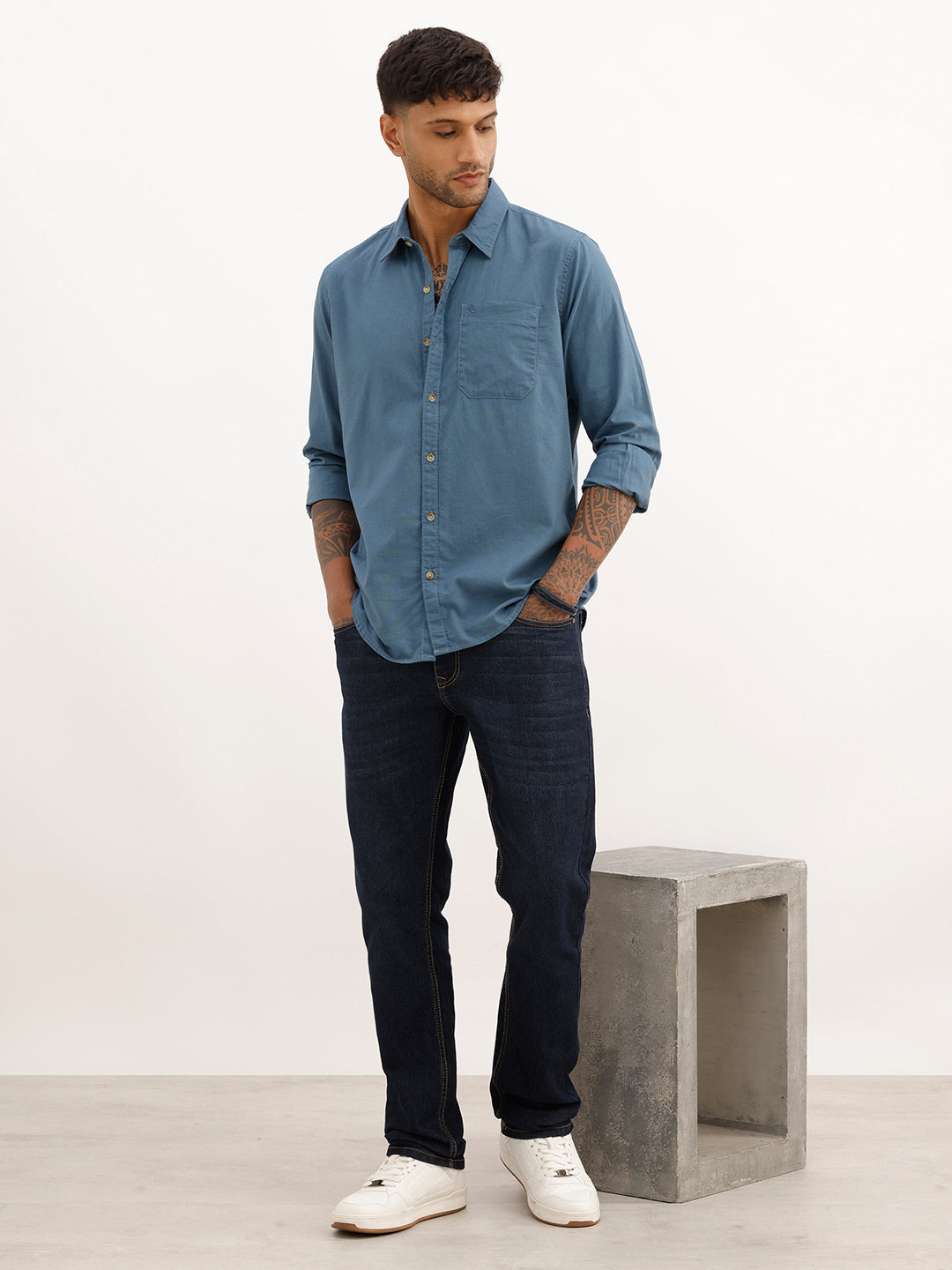 Solid Regular Fit Full Sleeve Shirt | Blue