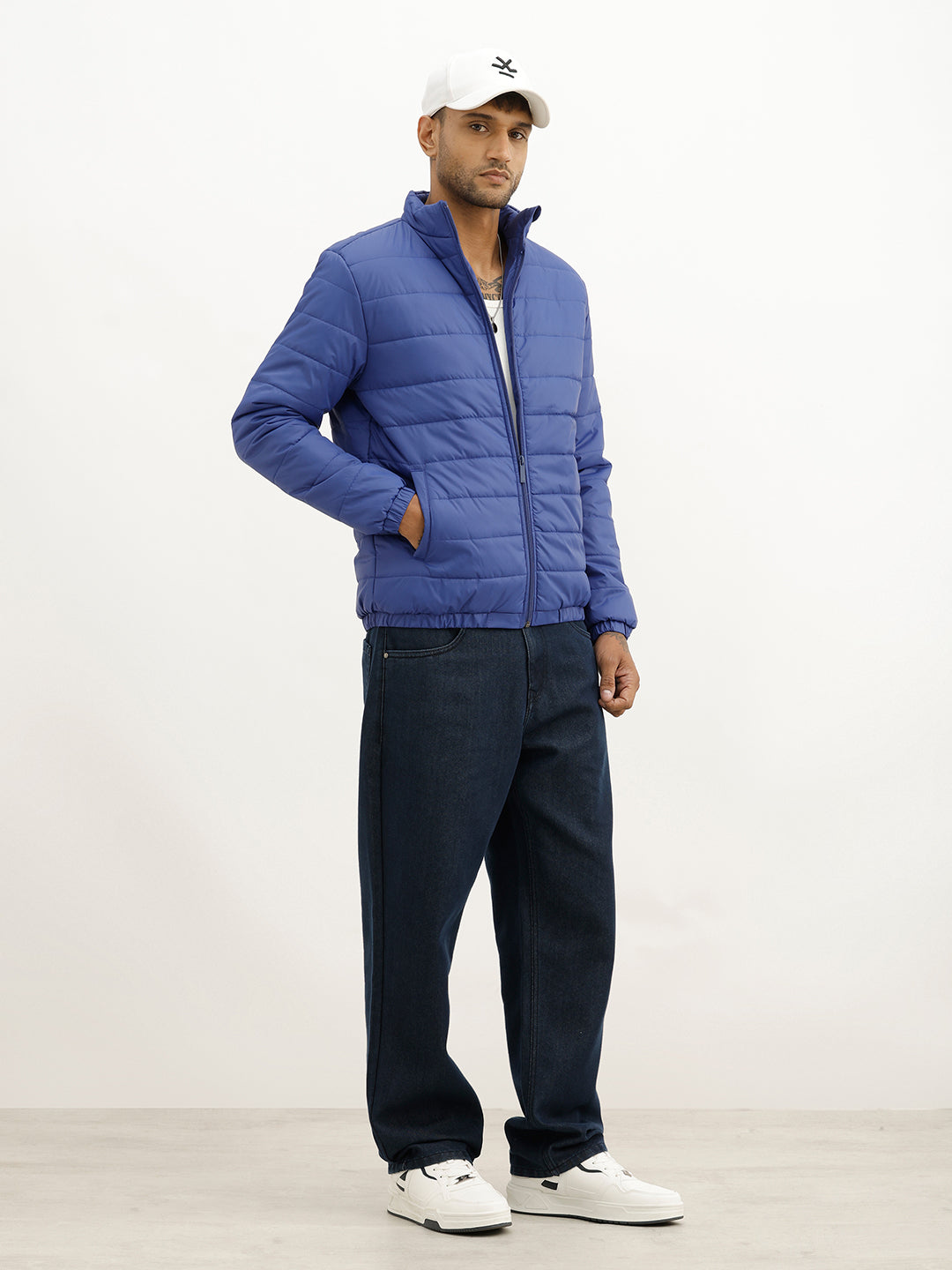 Solid Regular Fit Puffer Jacket | Blue