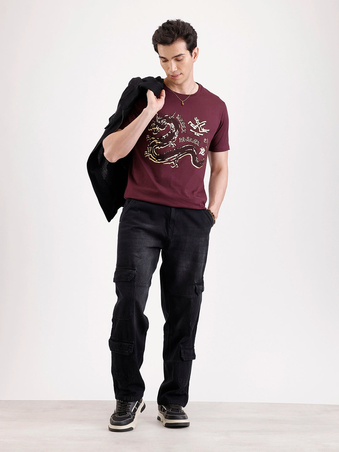 Casual Foil Printed T-Shirt   |  Maroon
