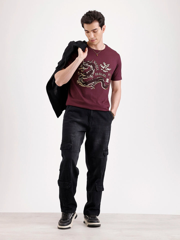 Casual Foil Printed T-Shirt   |  Maroon