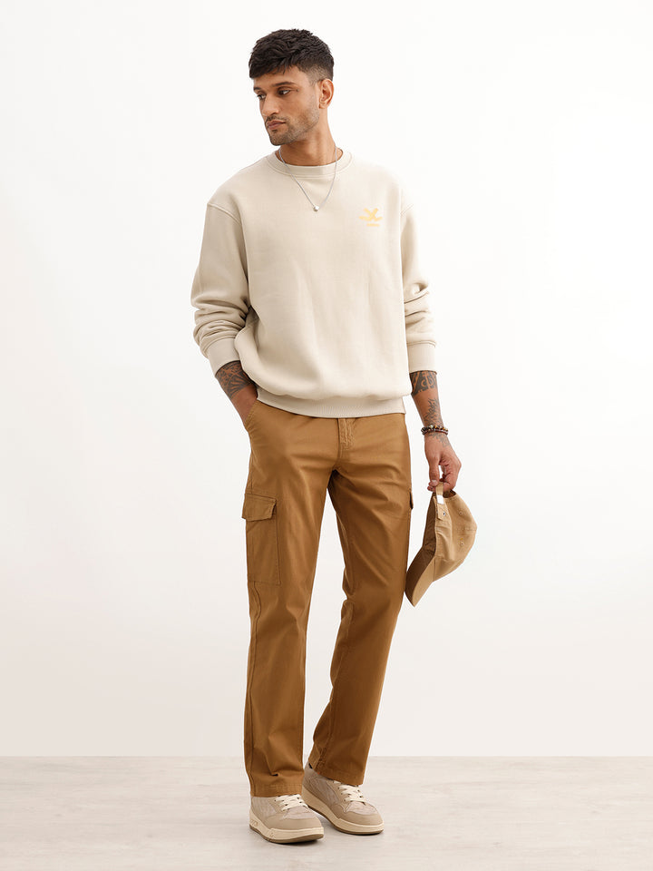 Solid Straight Fit Cargo Trouser | Brown