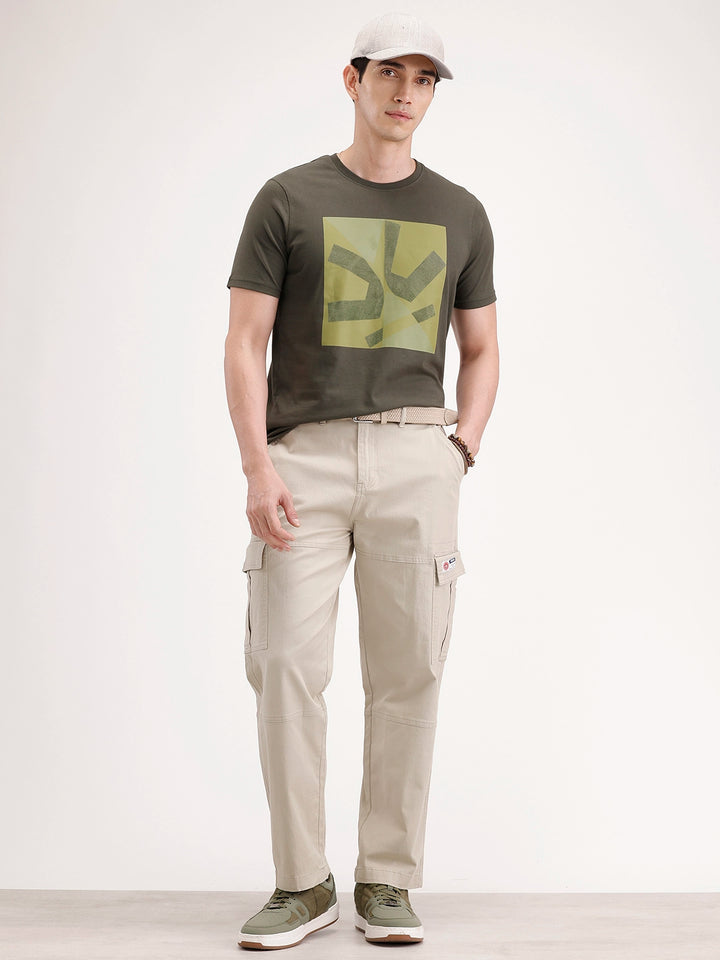 Slim Fit Flock Printed T-Shirt | Olive